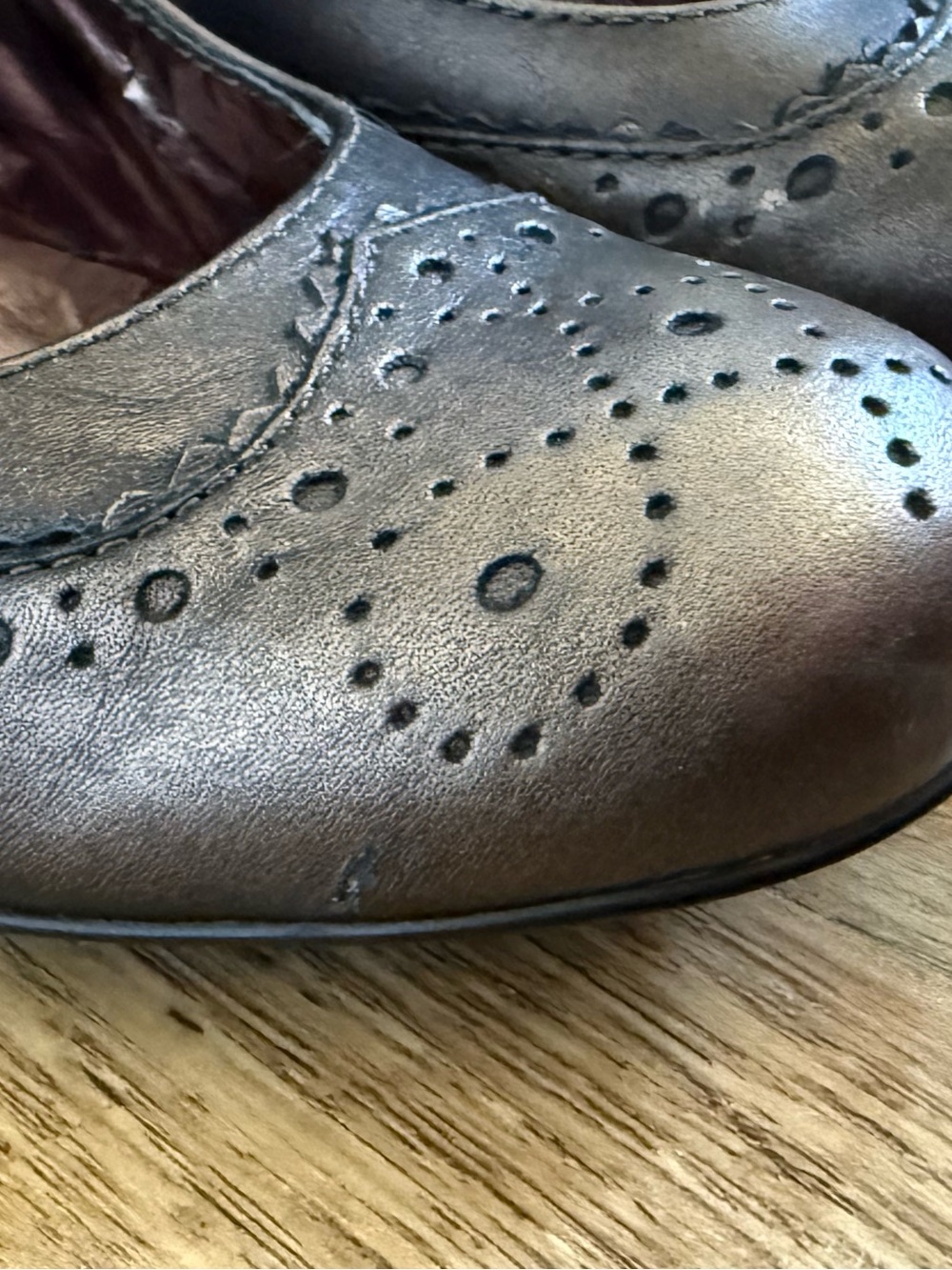 Sofft Fiona Bronze Metallic Leather Mary Jane Brogue Block Heels - Size 7 - Picture 9 of 9
